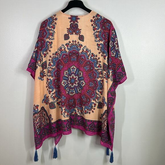 Theodora & Callum open front printed tassel Ruana kimono one size - Picture 6 of 6